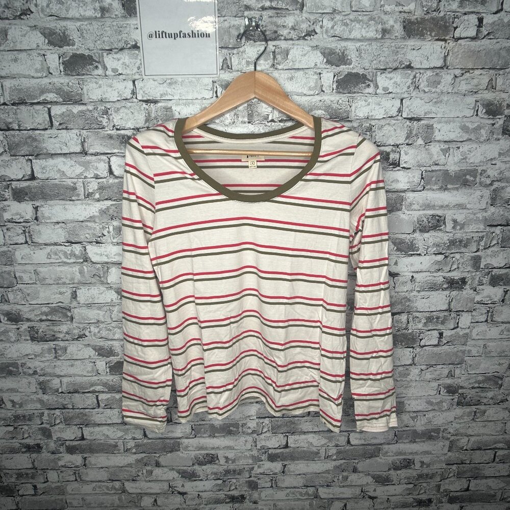 EUC Pact Striped Long Sleeve Round Neck Shirt Size M (Olive Green/Red)